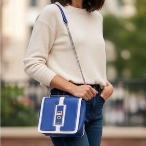Nine West Blue and White Crossbody Shoulder Bag with Silver Hardware - NWOT